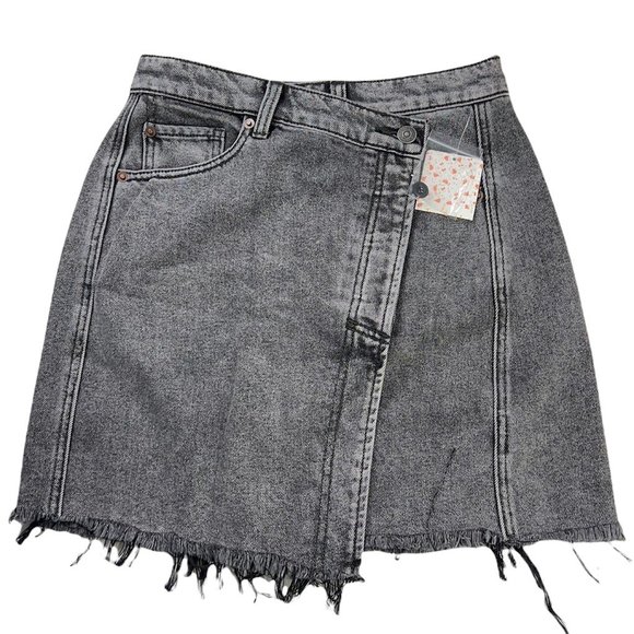 Free People Dresses & Skirts - We The Free People Womens Button Up Wrap Skirt Sulphor Black Denim Mini 25 New